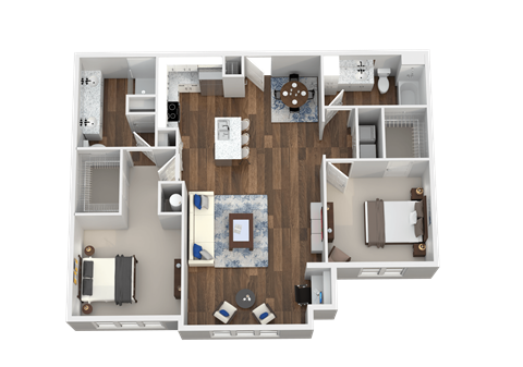 2 Bed 2 Bath 3D Floor Plan at Aventura at Wild Horse Creek, MO, 63017